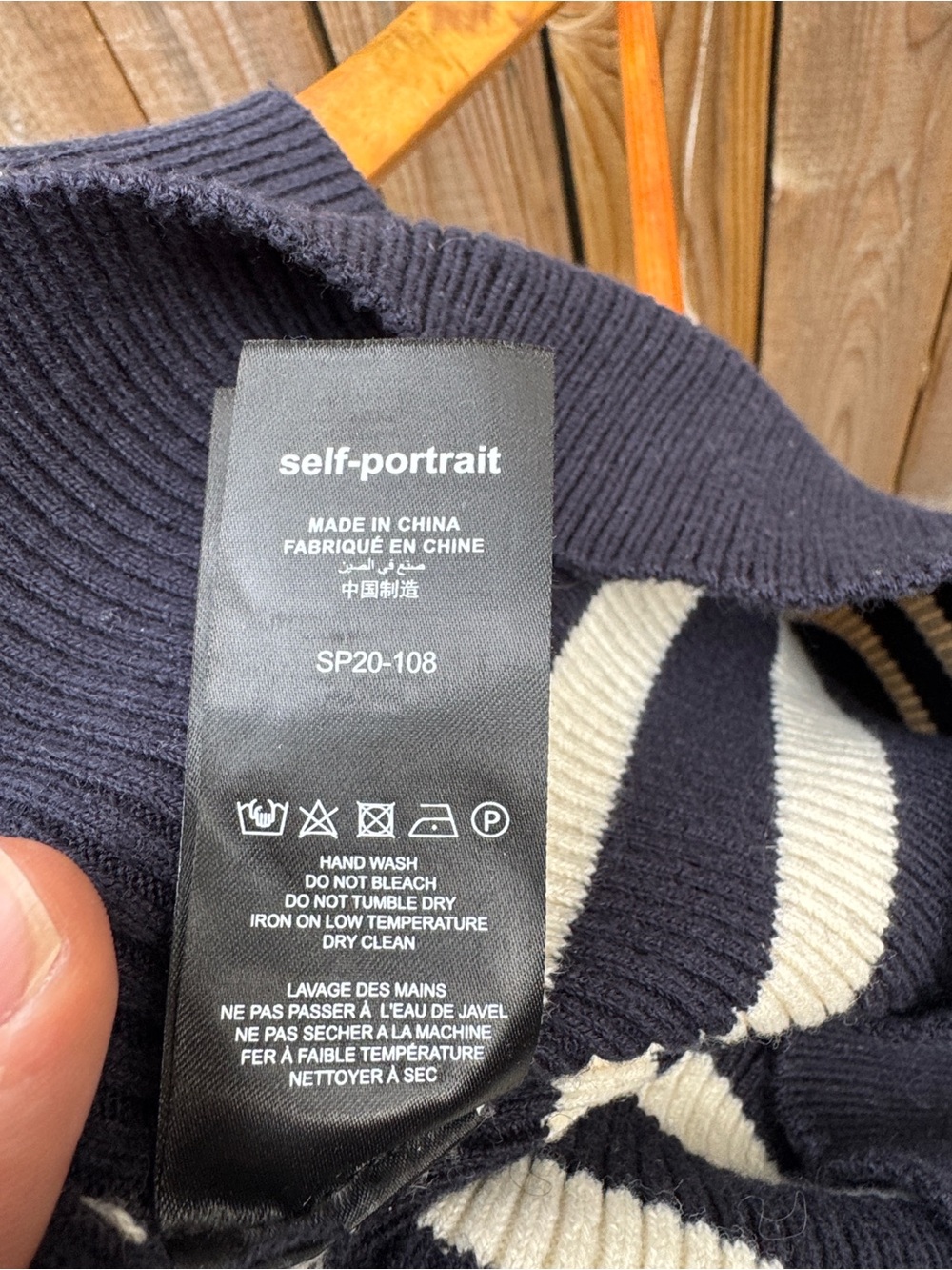 Self-Portrait Navy and Cream Striped Off-Shoulder Rib Knit Sweater - Picture 7 of 8